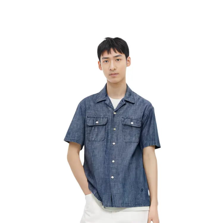 Рубашка мужская королевского синего цвета Uniqlo, синий — фото 2