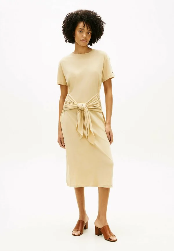 Трикотажное платье миди с текстурированным узлом Tommy Hilfiger, Harvest Wheat