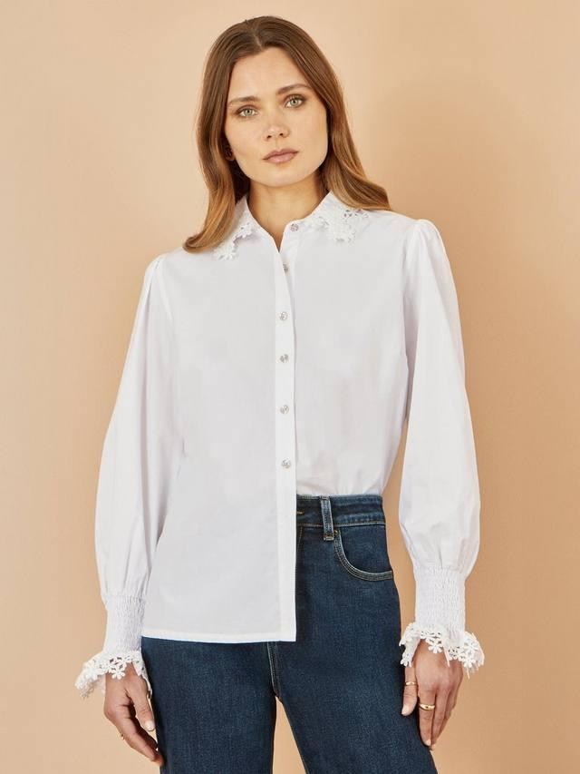 

Рубашка с длинными рукавами и кружевной отделкой Yumi, White