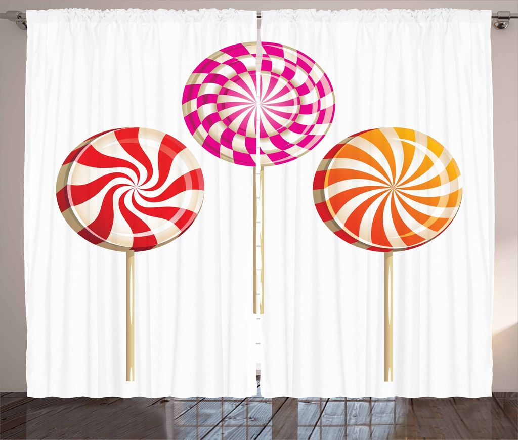 

ABAKUHAUS Красочные шторы в деревенском стиле, Lolly Pops на палочках, универсальные ленточные шторы для гостиной с петлями и крючками, 280 x 260 см, разноцветные