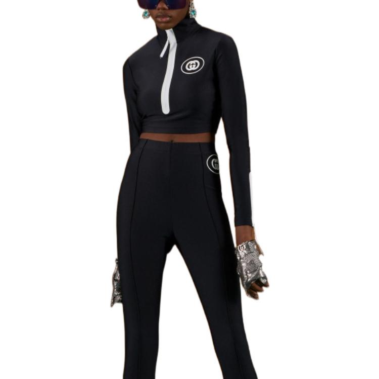 Спортивный топ Gucci Sparkling Long Sleeve Track Top, с длинным рукавом, черный — фото 2