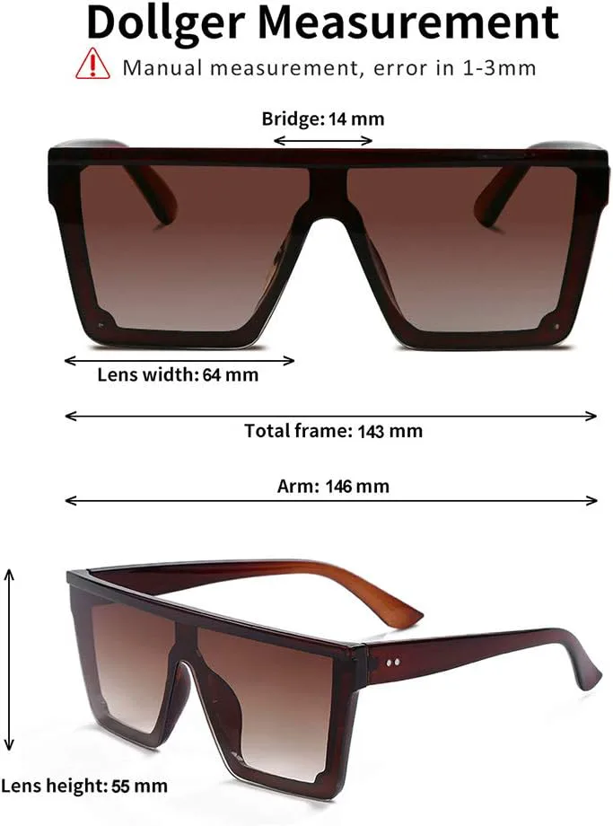 

Солнцезащитные очки Dollger Square Oversized для женщин и мужчин, модные, с плоской верхней частью, в большой черной оправе, Brown Frame Gradient Brown Lens
