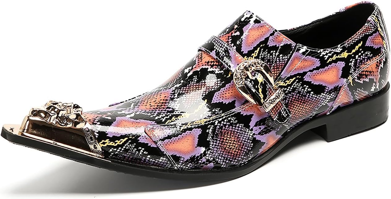 

Мужские лоферы Santimon, слипоны для дискотеки и вечеринок, повседневные кожаные туфли с металлической пряжкой, остроконечным носком, для свадеб, бального танца, модные западные летние туфли для мужчин, фиолетовый