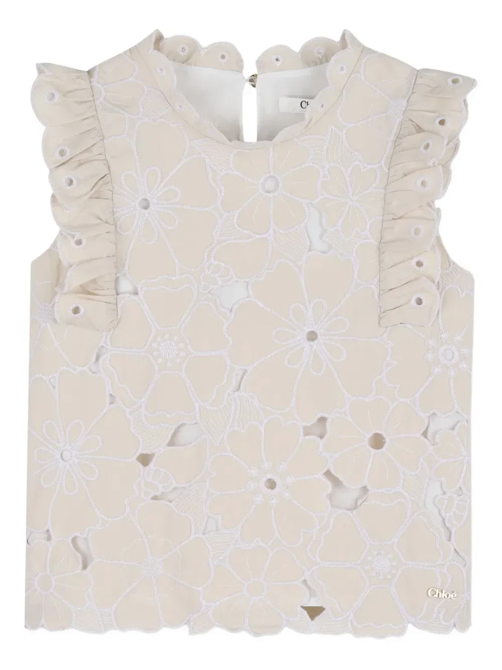 Топ с оборками и вышивкой Chloé Kids, бежевый