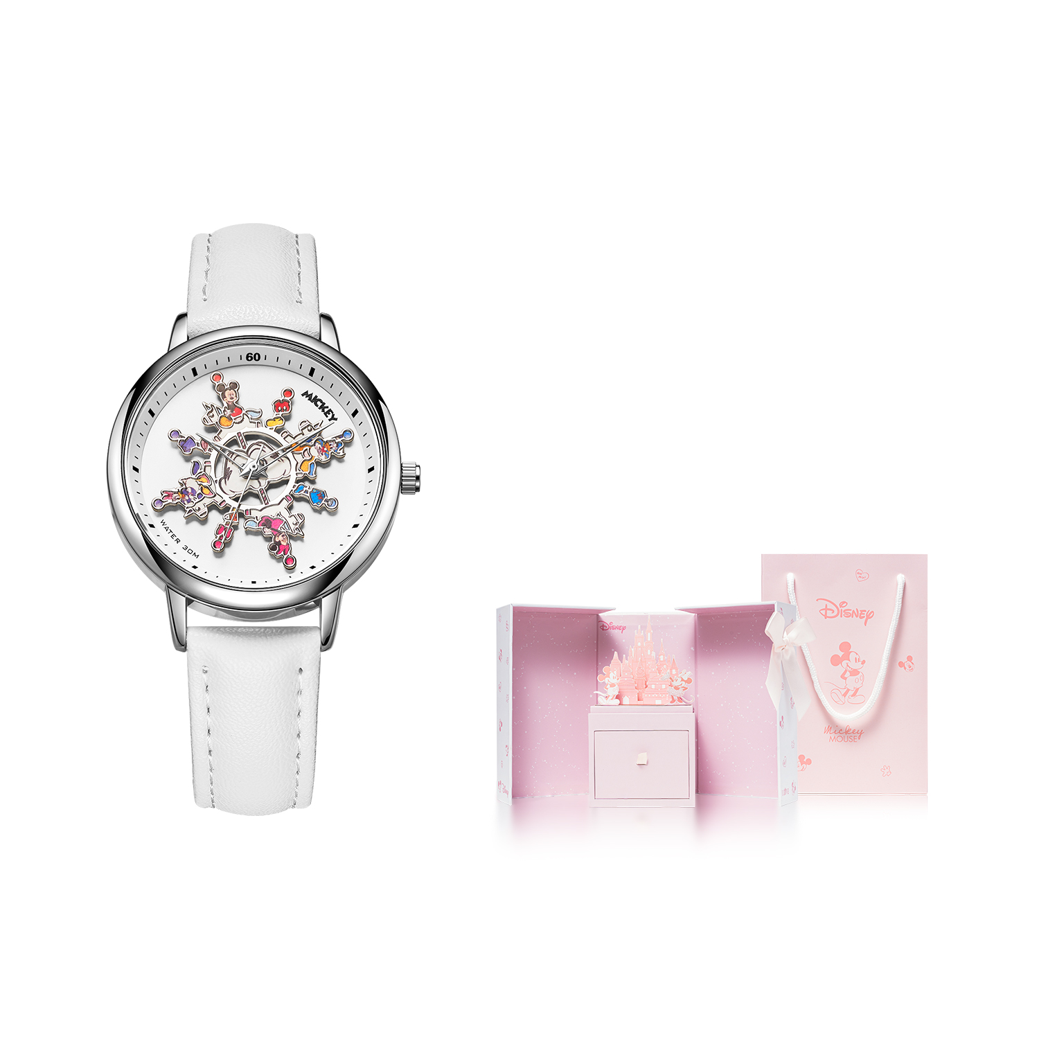 

Disney Часы Mickey Students Cute Versatile Quartz Watch Quartz Movement Leather Strap Watch Women's Watch White Dial