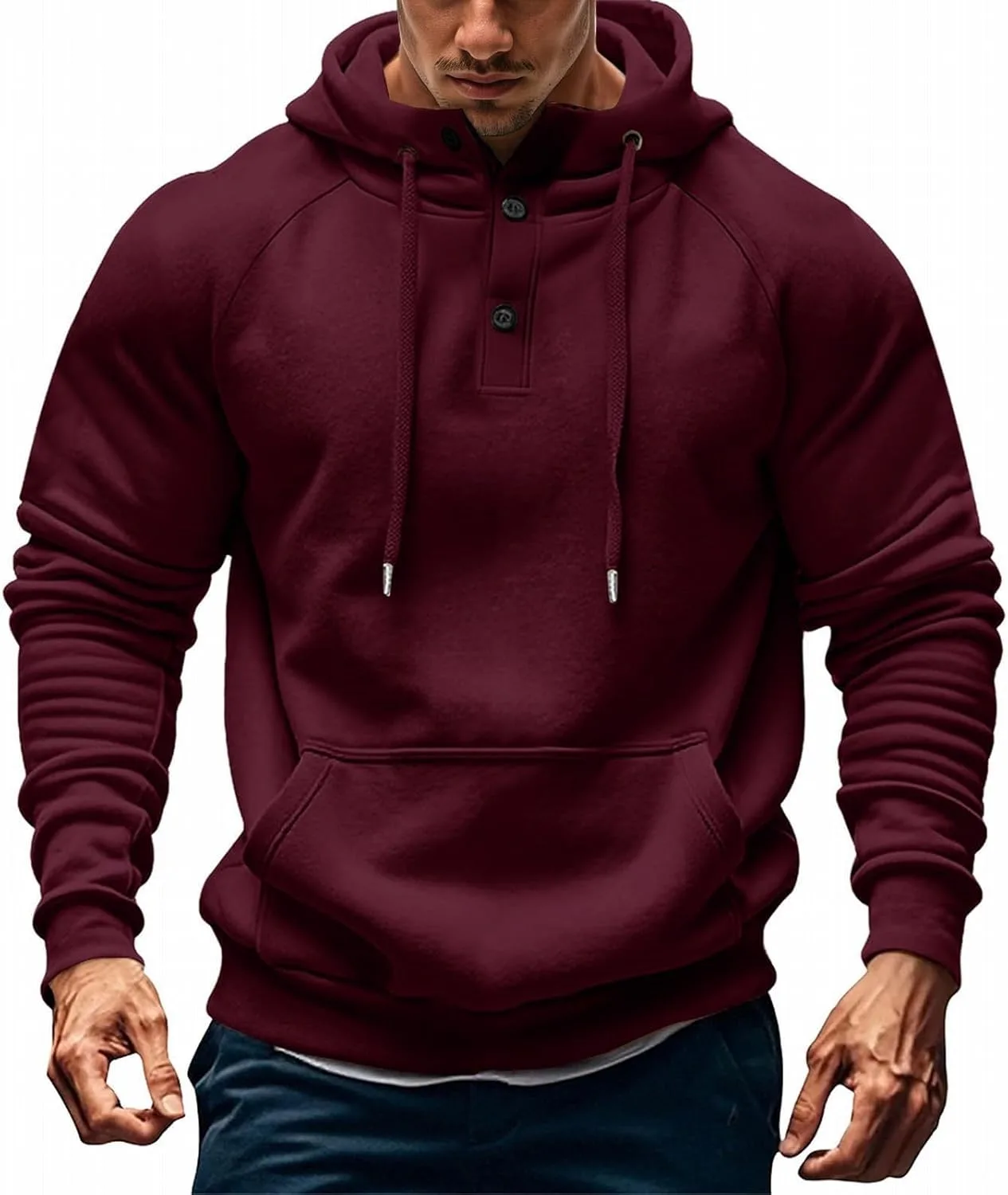 

Мужская однотонная худи с регланными рукавами и застежкой на пуговицах