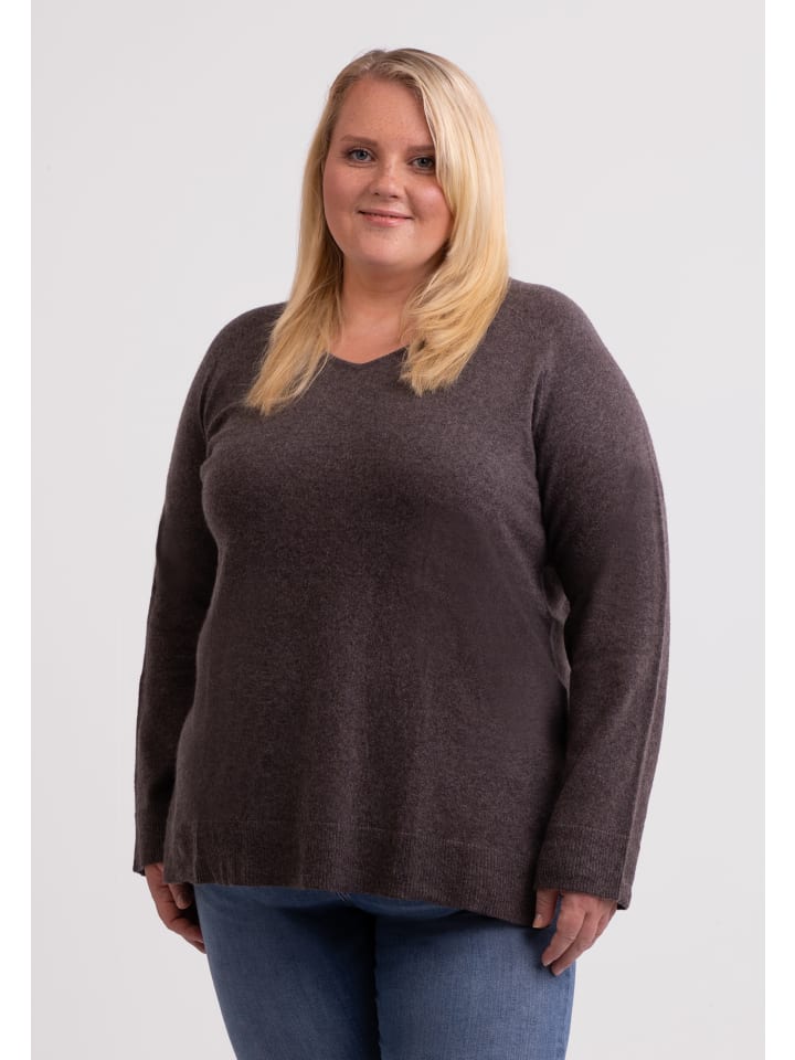 

Свитер с V-образным вырезом и разрезами по бокам в цвете серо-коричневый меланж CASH-MERE.CH