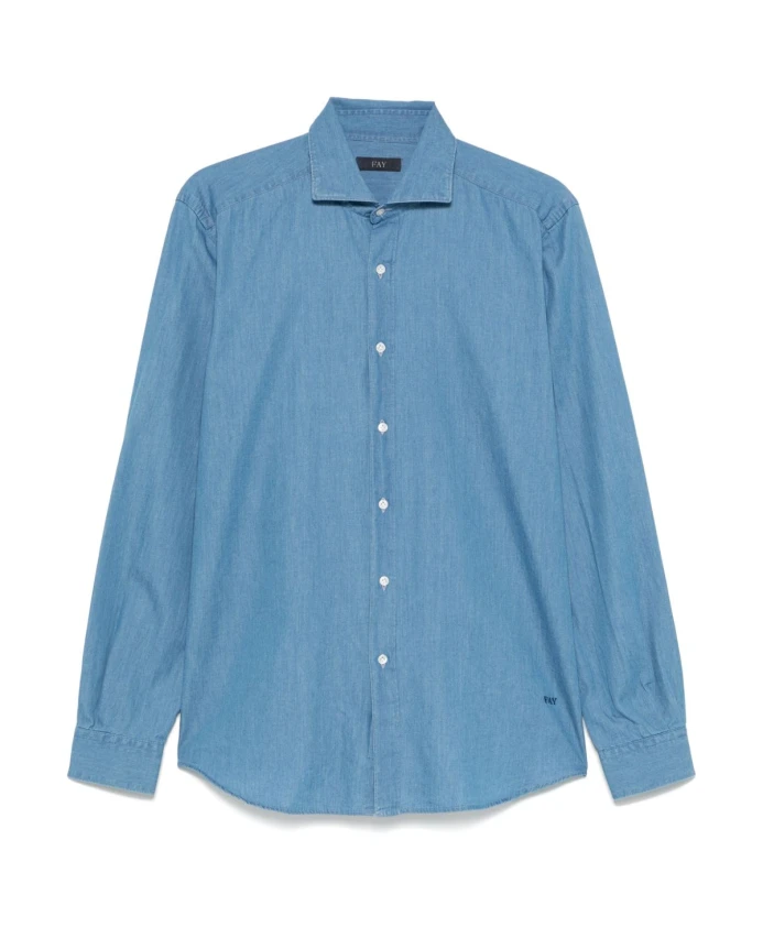 

Синяя рубашка на пуговицах с воротником-стойкой в форме акулы. Fay, синий