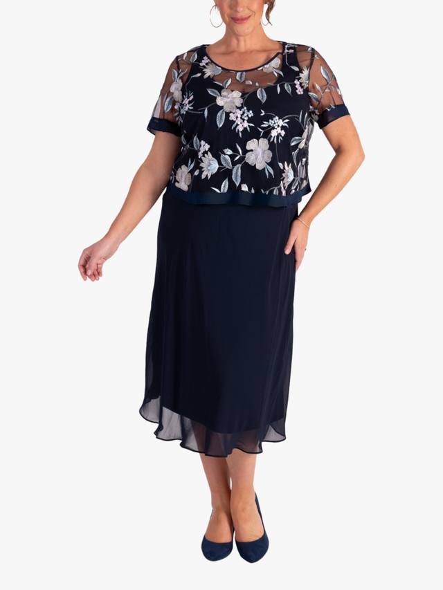 

Вышитое цветами платье из сетки chesca, Navy/Multi