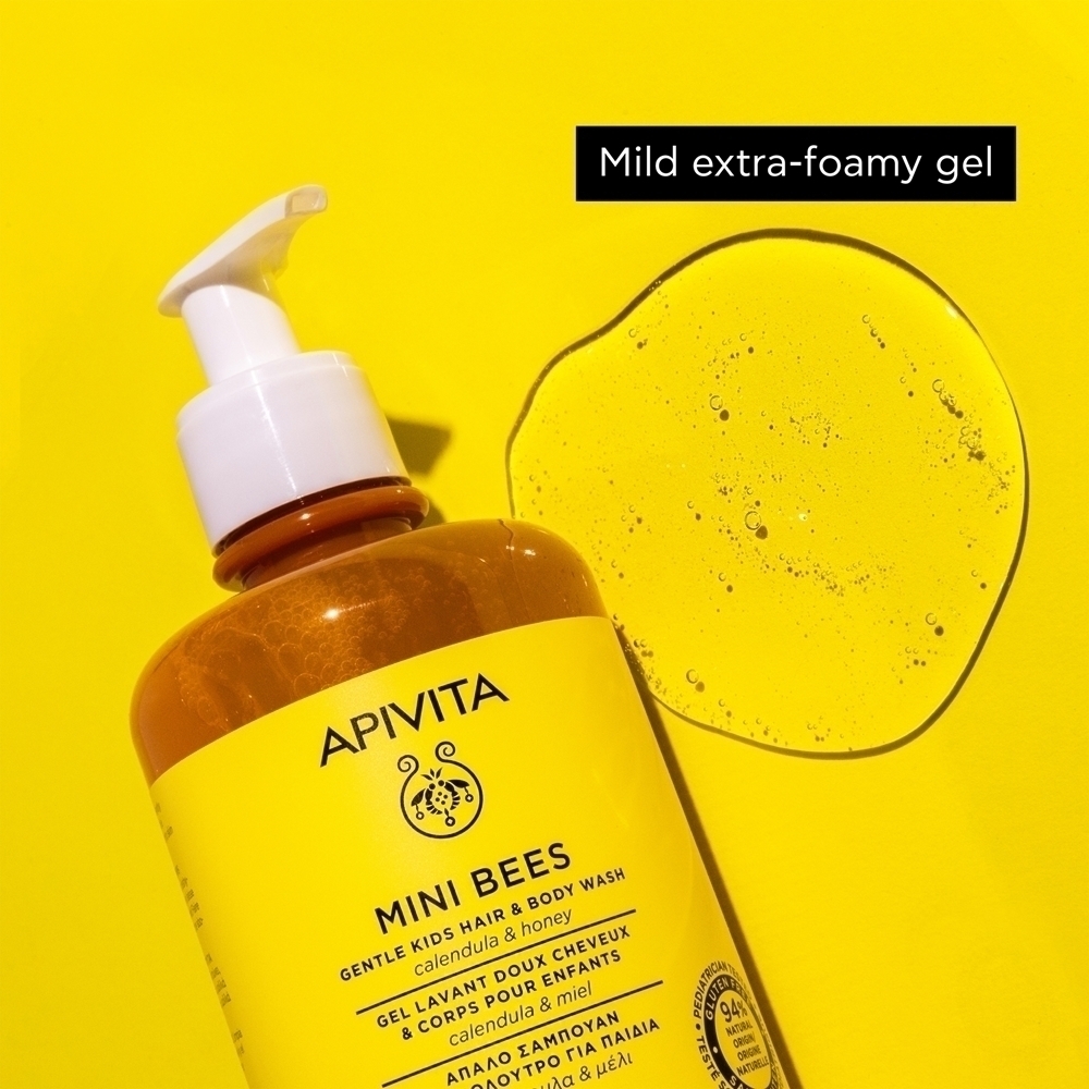 Mini Bees нежный детский гель для мытья волос и тела с календулой и медом для тела и волос Apivita, 500 мл — фото 4
