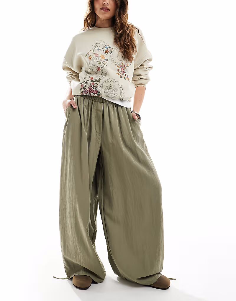

Широкие брюки с завязками на талии ASOS DESIGN фисташкового цвета