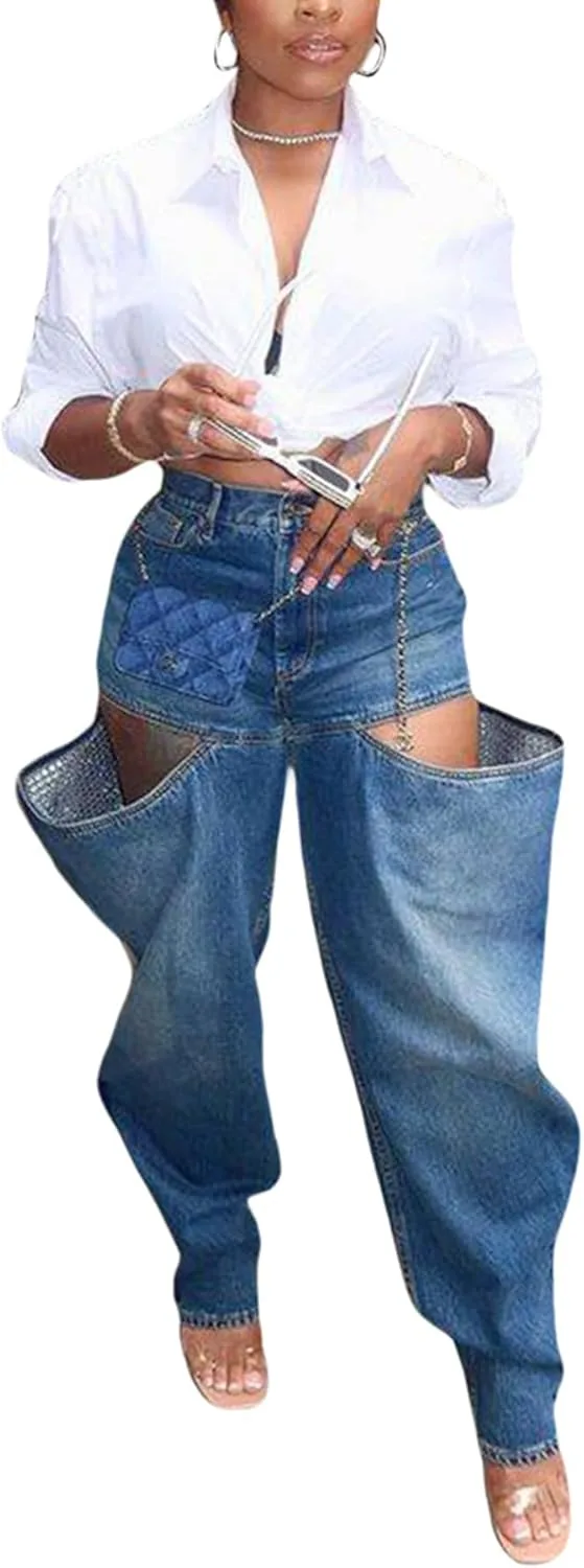 

Женские карго джинсы с высокой талией и широкими штанинами Symina