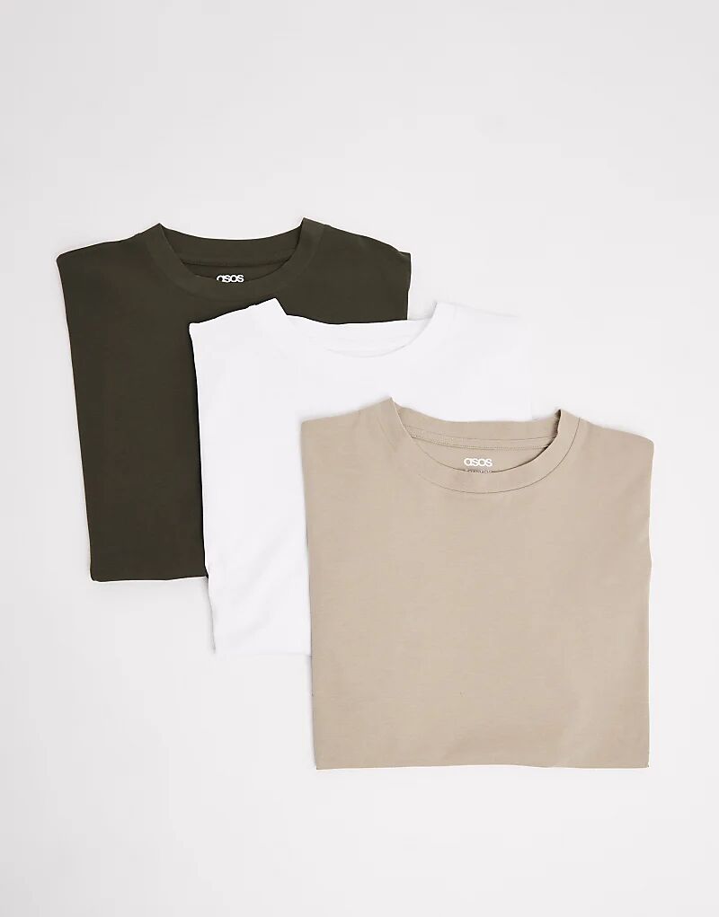 

Набор из 3 футболок свободного кроя ASOS DESIGN Essentials белого, бежевого и хаки цвета