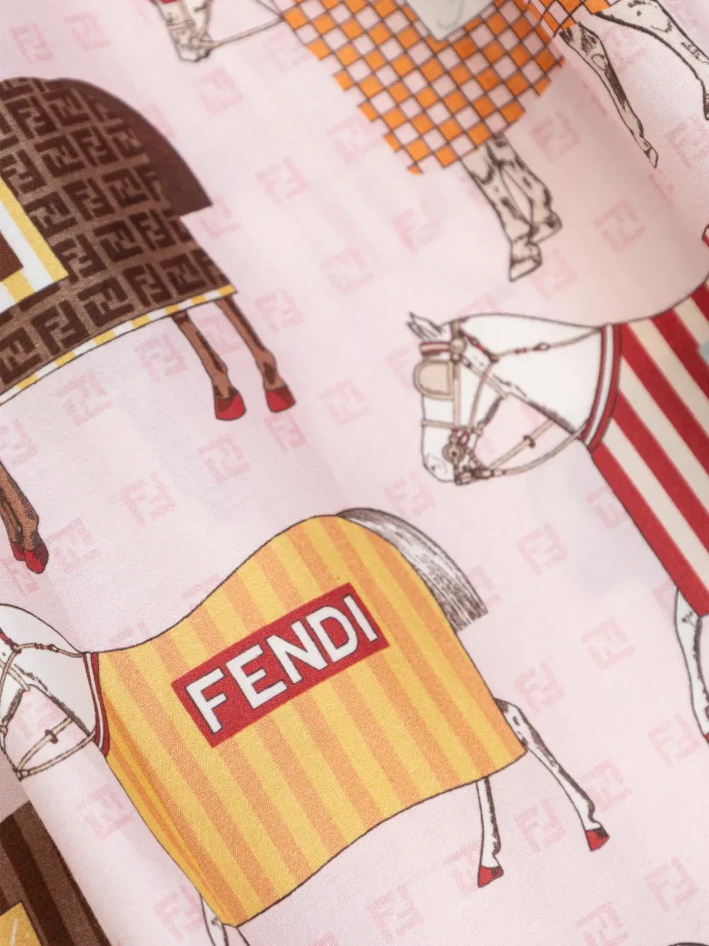 Платье с оборками и принтом в виде лошадей Fendi Kids, нейтральный — фото 4