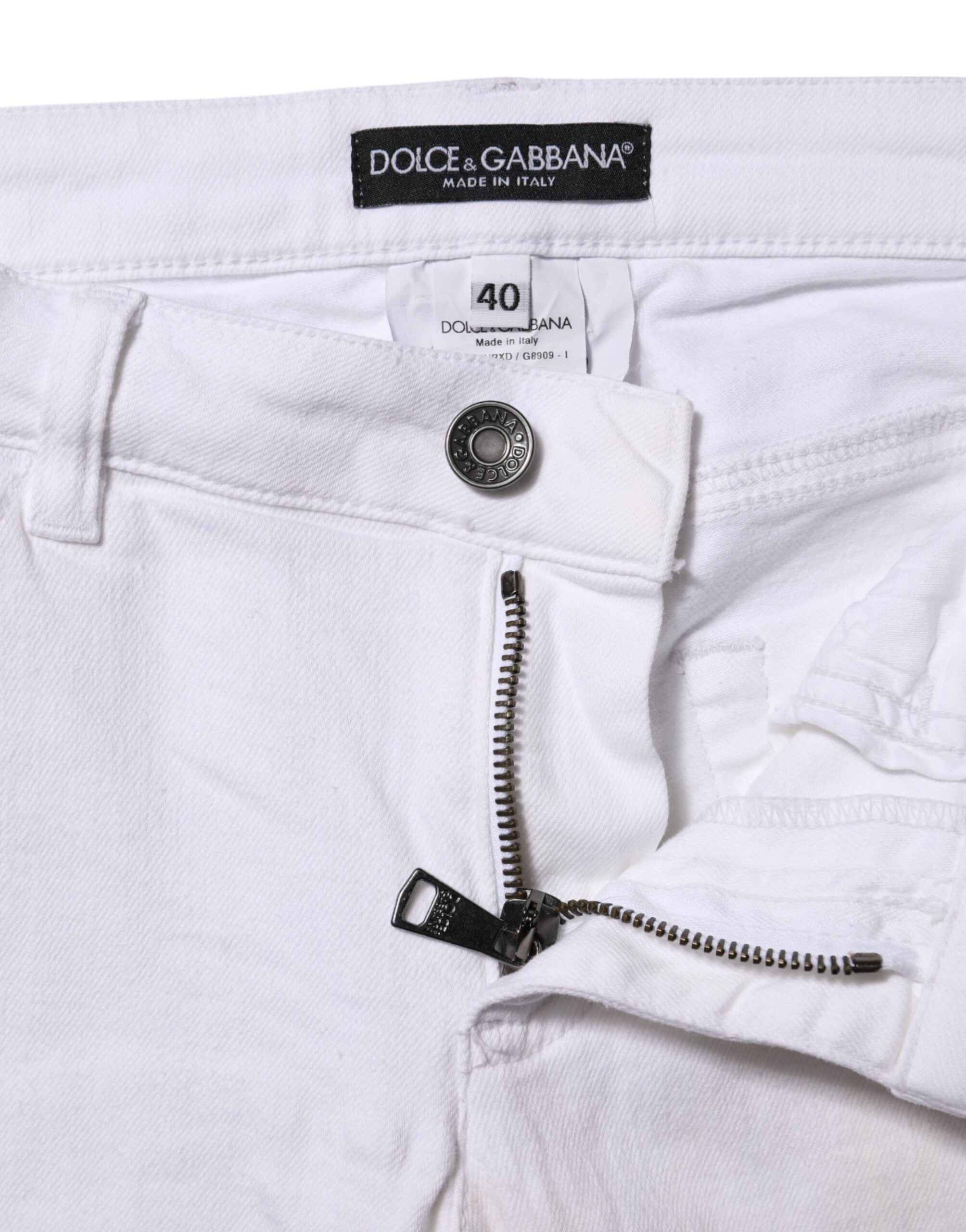 Белые хлопковые джинсы скинни с заниженной талией Dolce & Gabbana, белый — фото 3
