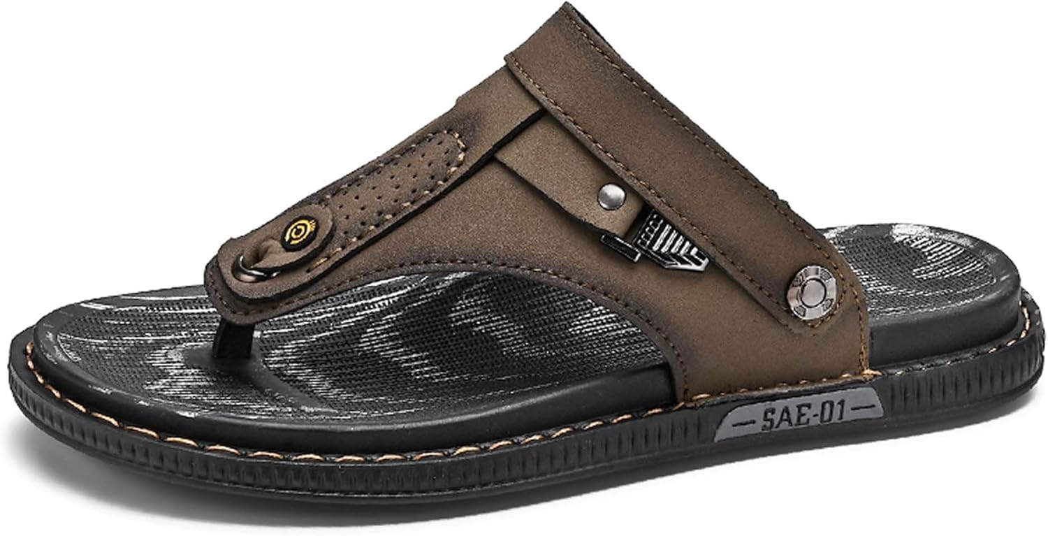 

Мужские кожаные сандалии-шлепанцы премиум-класса с текстурированной резиновой противоскользящей подошвой. Универсальные, можно носить как домашние тапочки или сандалии. Изготовлены вручную. Стильная повседневная обувь Generic, коричневый