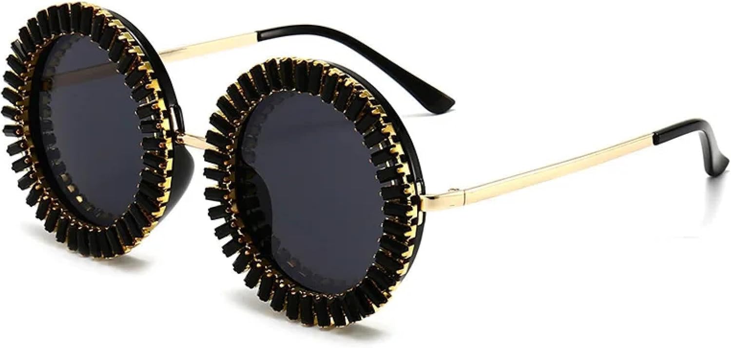 

Популярные солнцезащитные очки с бриллиантами для женщин и мужчин, модные, со стразами, круглые, в стиле панк, ретро, ​​с защитой от УФ-излучения UV400 TVTBBVV, C1gold-black