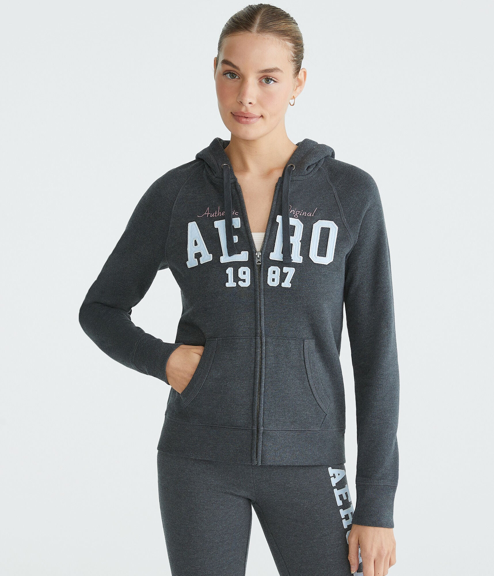 

Aeropostale 1987 Полноразмерная толстовка с молнией, Charcoal Heather