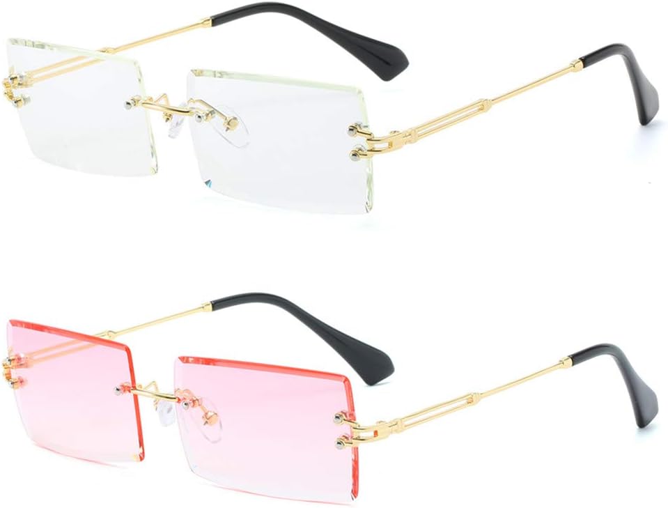 

Солнцезащитные очки LASPOR в стиле ретро, ​​без оправы, прямоугольной формы, для женщин и мужчин, с тонированными линзами, золотистая металлическая оправа, винтажные квадратные очки, Pink + Transparent
