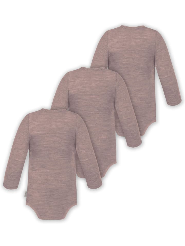 Normani Outdoor Sports Набор из 3 детских бодиков из шерсти мериноса, розового цвета — фото 2
