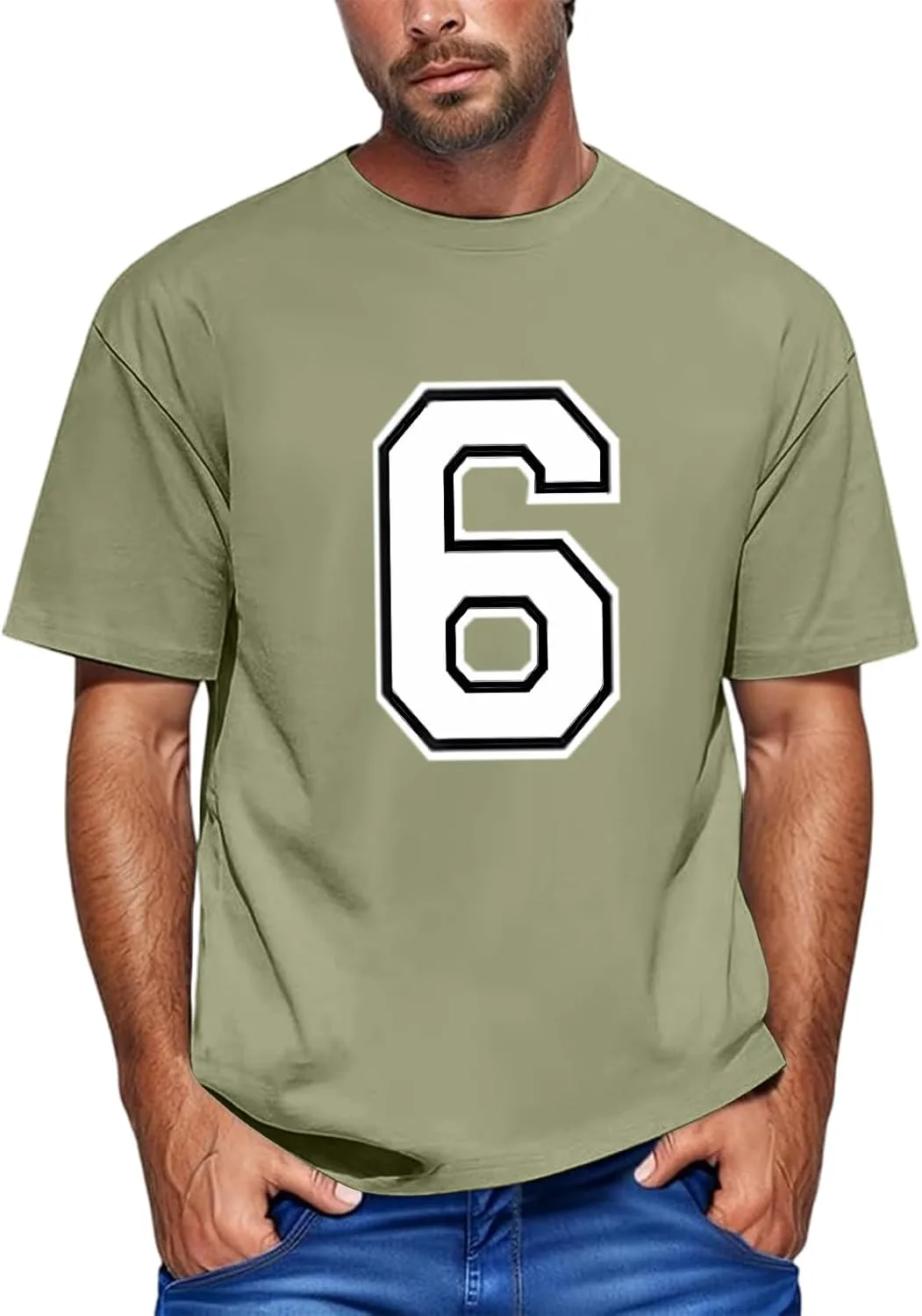 

Мужская футболка Lucky Number 6 Casual Loose Crew Neck FQZWONG