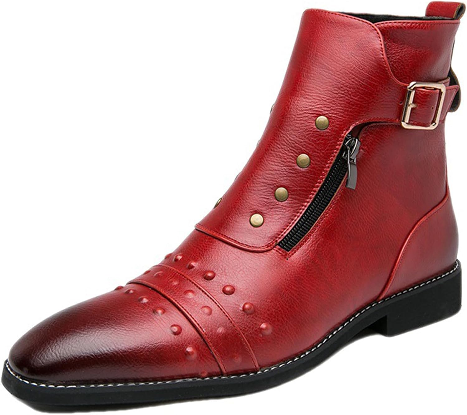 

Мужские винтажные кожаные ботинки чукка до щиколотки с боковой молнией, модный заостренный носок, низкий массивный каблук, нескользящие повседневные ботинки до щиколотки, подходят для работы, бизнеса и вождения Ghibhna, красный