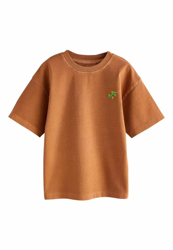 Футболка Regular fit, Next, модель washed chest embroidery t-shirt, ржаво-коричневый — фото 4