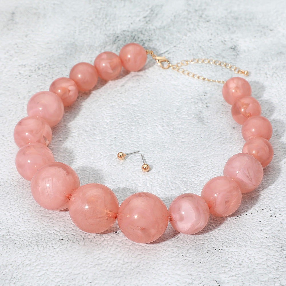 

Массивное ожерелье с мраморными шариками и бисером Fashnzfab, розовый