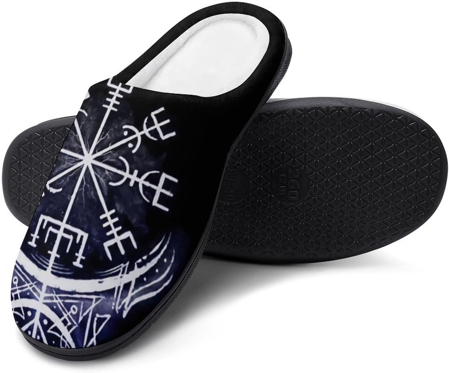 

Мужские теплые пушистые тапочки, интересный викингский художественный узор, домашние хлопковые тапочки с закрытым носком, классические тапочки с резиновой подошвой/не скользящие Yxhzyhy, Compass