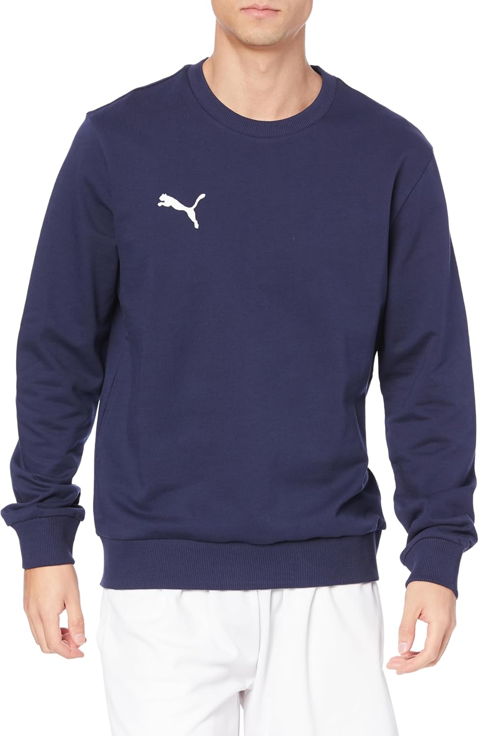 

Мужская повседневная толстовка PUMA TeamGOAL с круглым вырезом (659332) для футбола, американского футбола, клубных мероприятий и командных тренировок, темно-синий/белый