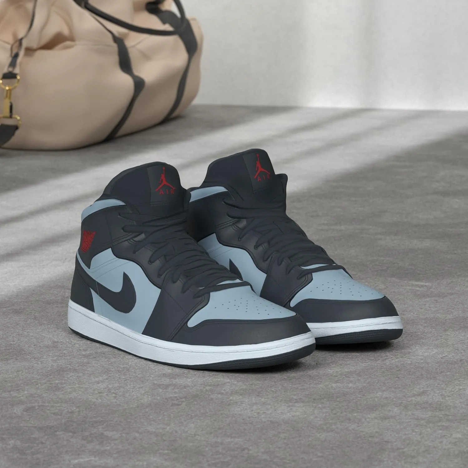 Мужские кроссовки Jordan Air 1 Mid Hi-Top Nike, черный/красный/серый — фото 2