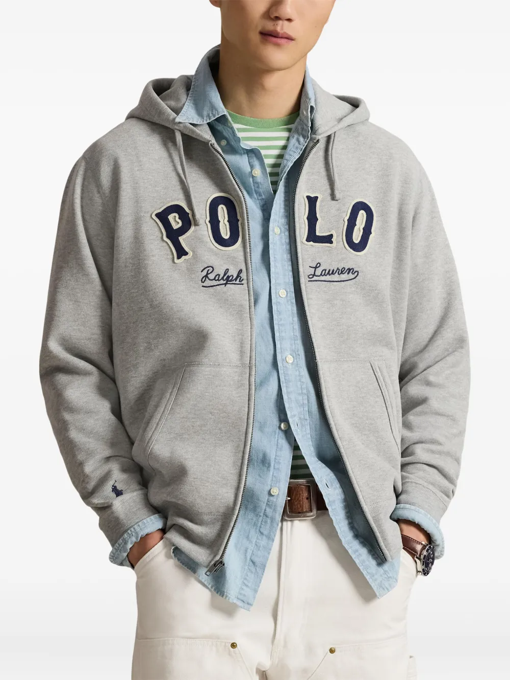 Худи на молнии с аппликацией Polo Ralph Lauren, серый — фото 3