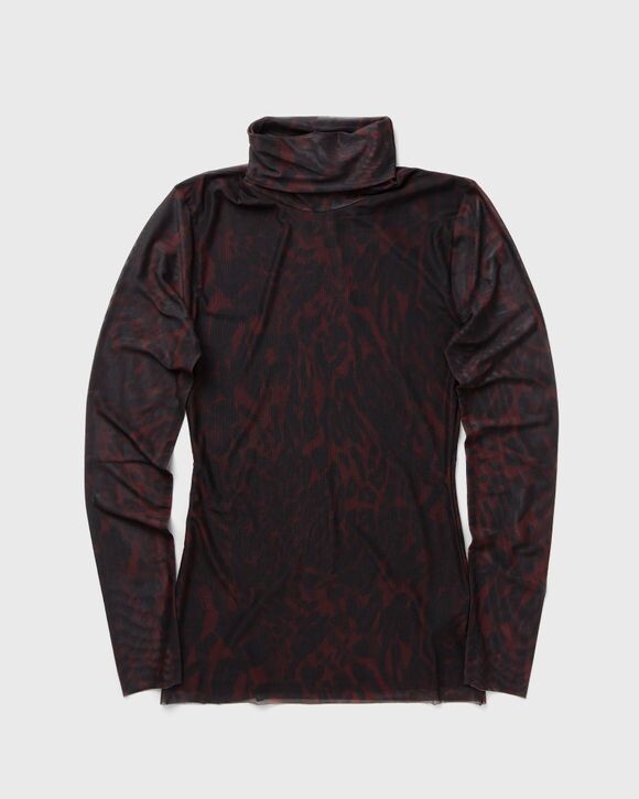 

Топ Ganni Printed Mesh Long Sleeve Rollneck, цвет bitter chocolate