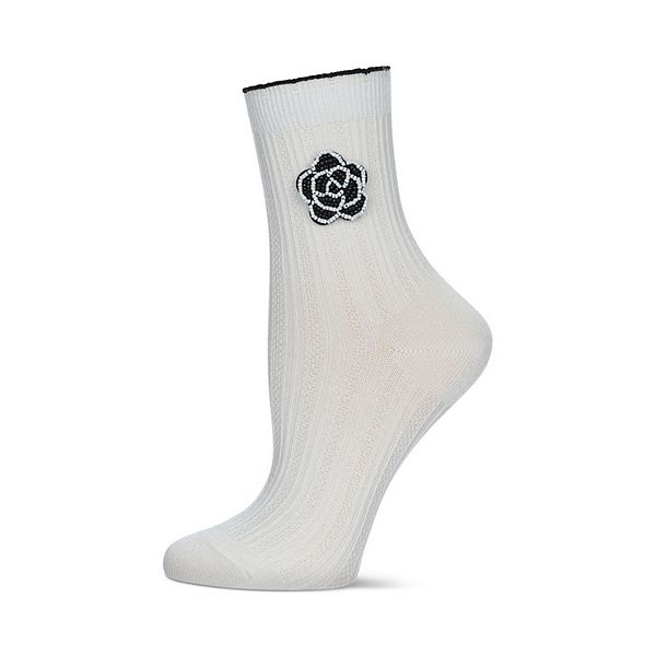 

Женские носки с вязаным рубчиком и бусинами в виде цветов Memoi, Cream