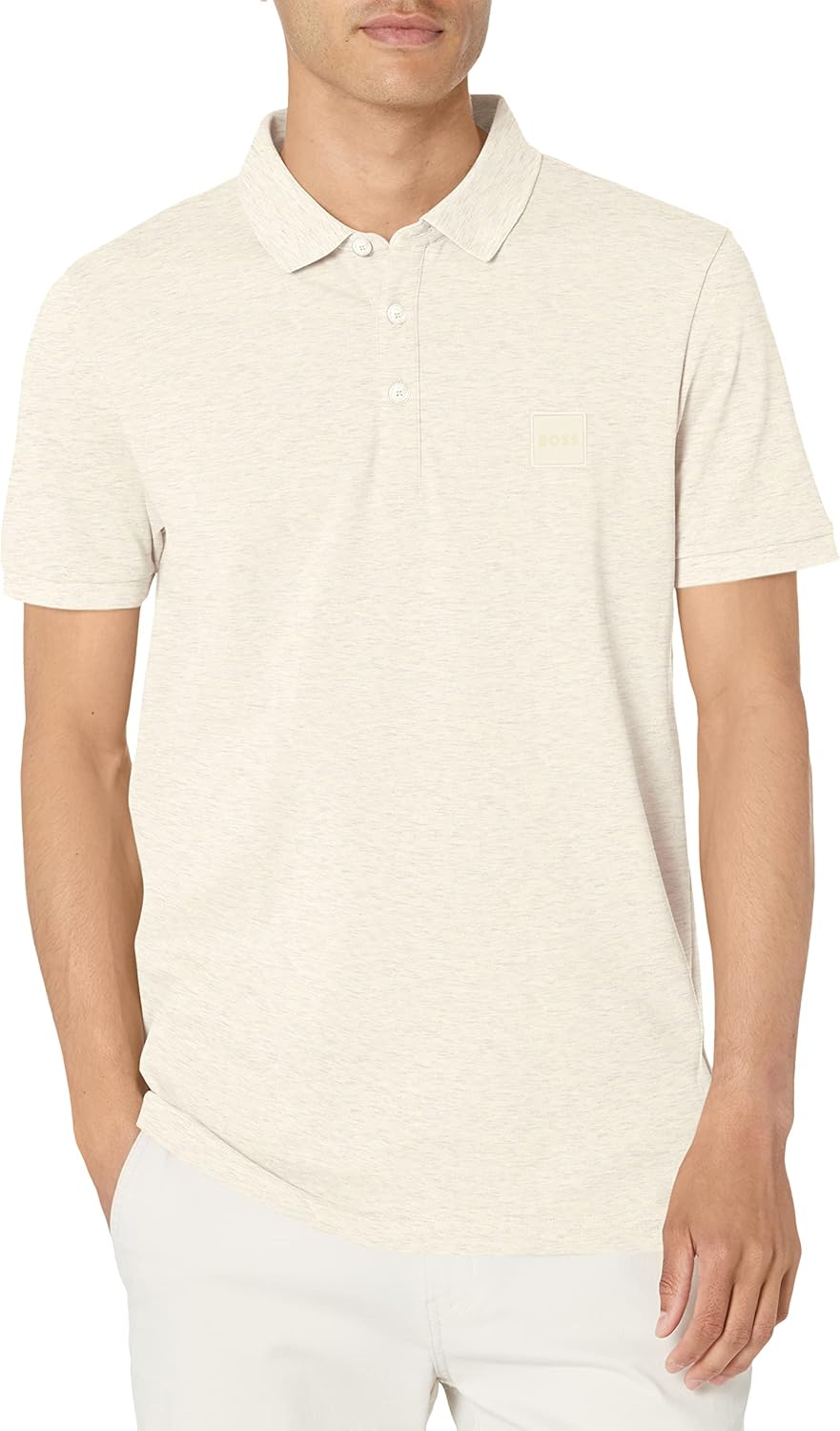 

BOSS Мужская поло с квадратным логотипом, приталенная, пике, Creamy Oat