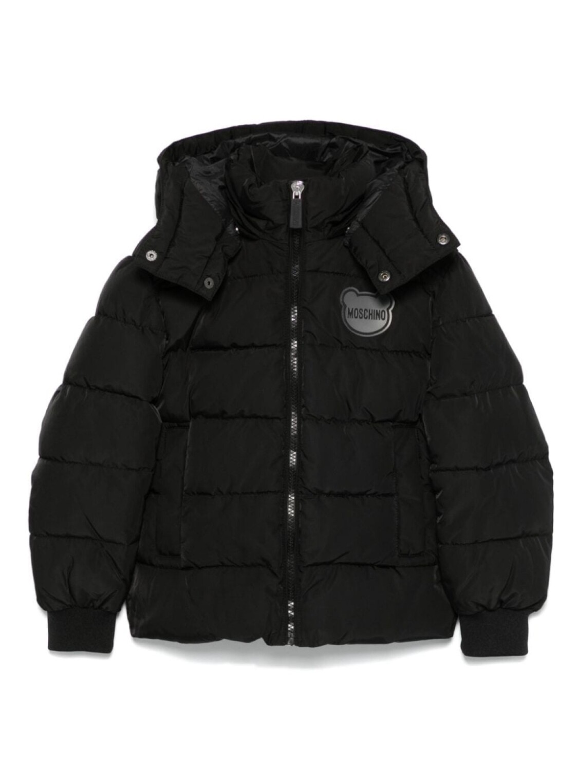 

Пуховик Moschino Kids с нашивкой Teddy Bear, черный