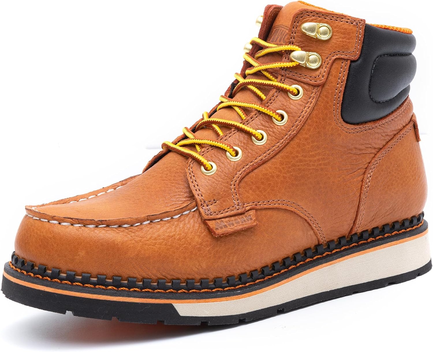 

Мужские ботинки MWORK с мягким носком 15 см, из премиальной кожи полного зерна, устойчивые к истиранию, маслу и скольжению, с прочной клиновидной подошвой, EH класс, поддержка свода стопы, предотвращение усталости, коричневый