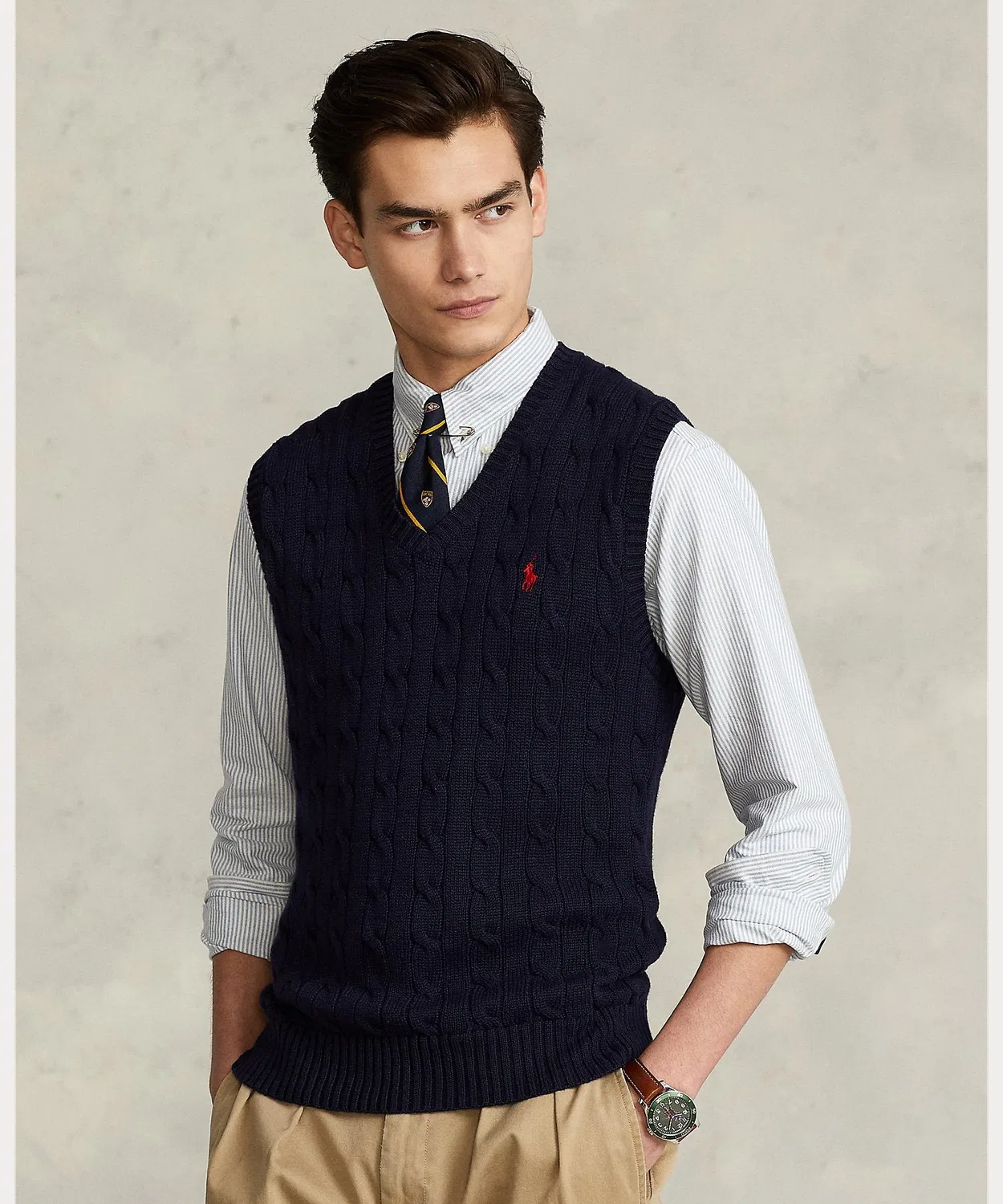 Свитер-жилет с кабельным узором Polo Ralph Lauren, хлопок, синий