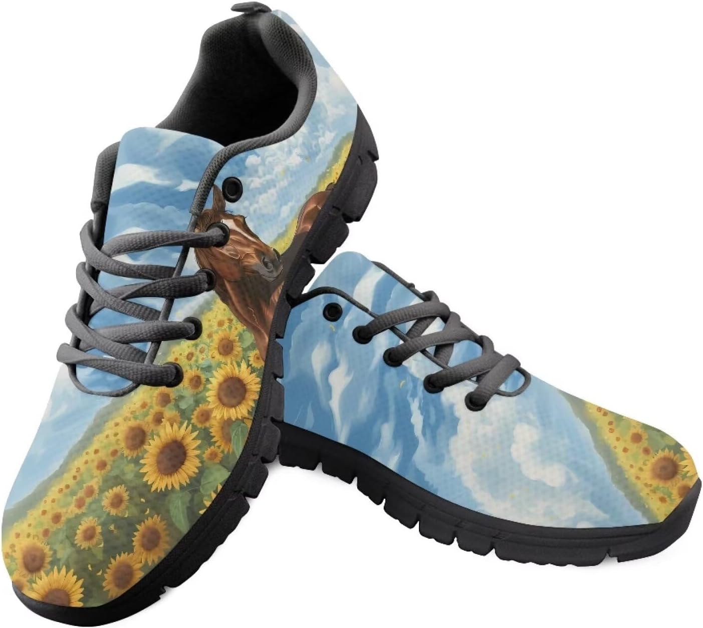 

HUGS IDEA Кроссовки для бега с британским флагом для мужчин Легкие прогулочные обувь, Sunflower Horse