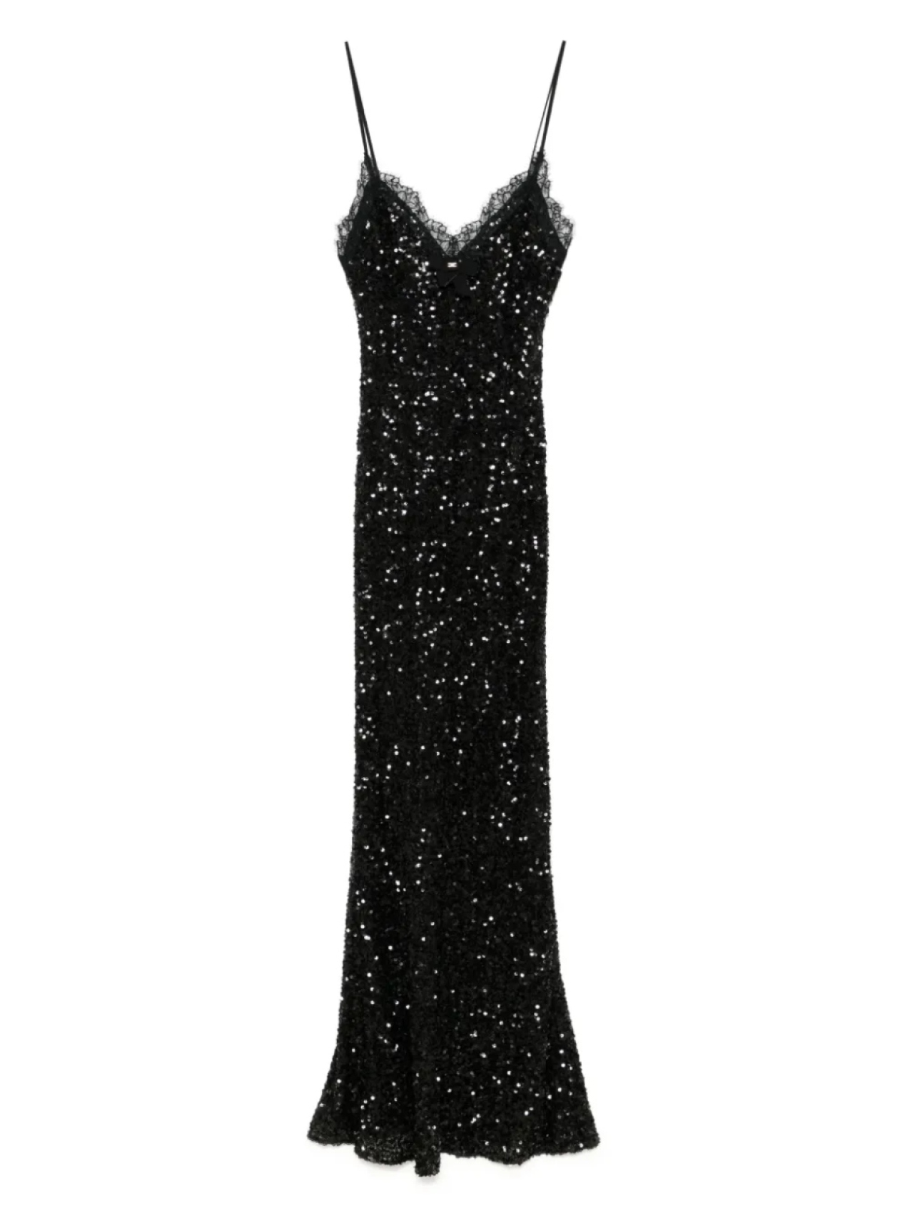 

Платье макси с кружевной отделкой и пайетками Elisabetta Franchi, черный