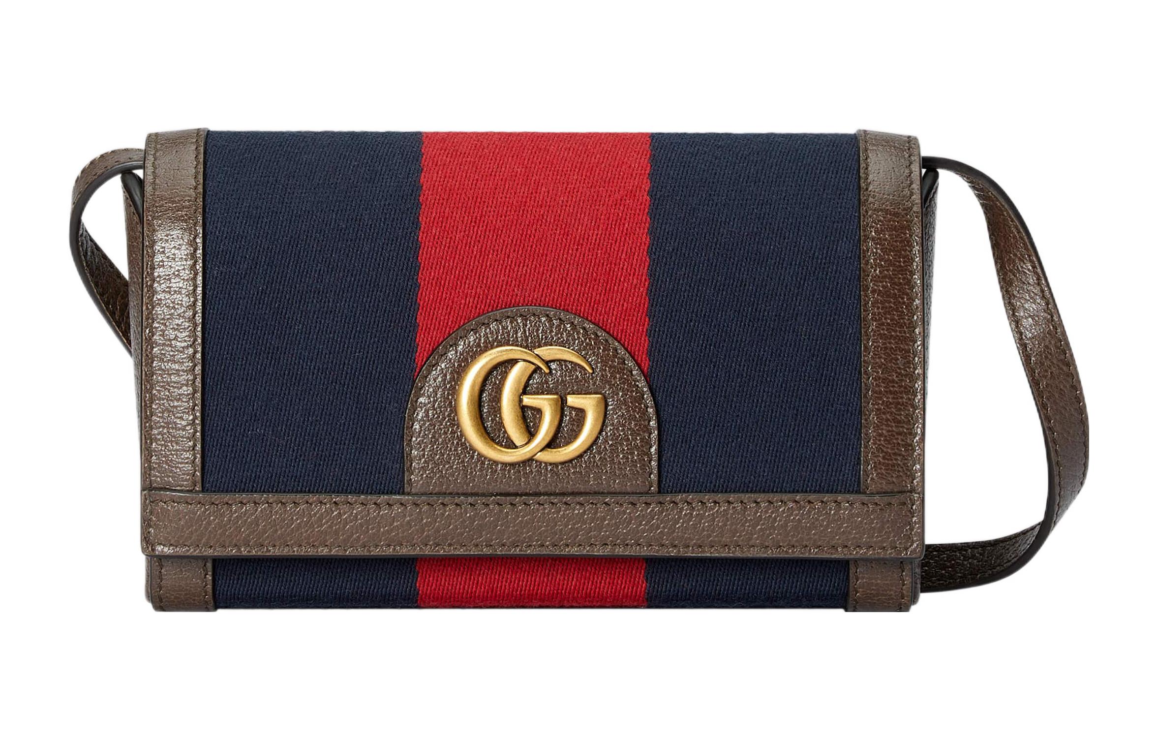 

GUCCI Сумка-клатч из парусины с кожаной сумкой через плечо, мини, мужская, синяя/красная