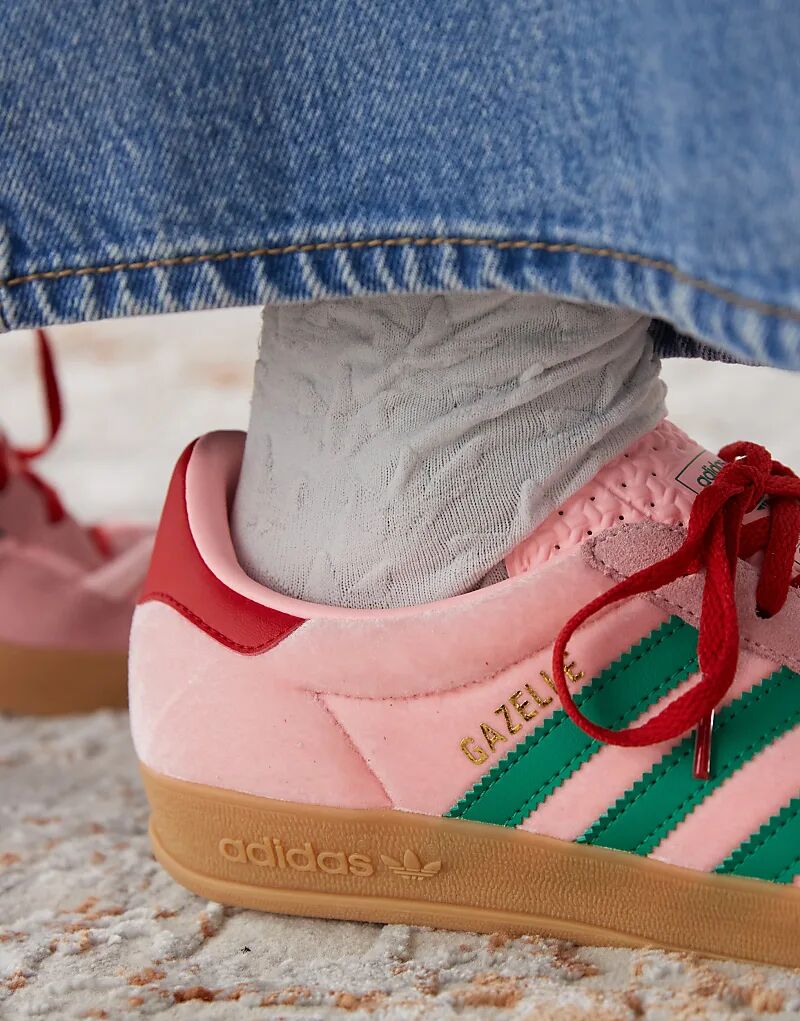 Кроссовки Gazelle Indoor зеленого и розового цвета adidas Originals — фото 4