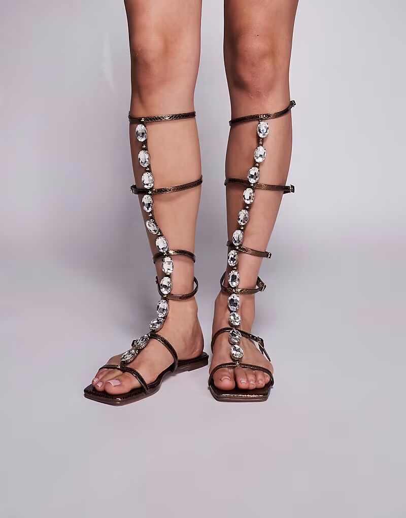 Гладиаторские сандалии Simmi London Zenya с отделкой из камня цвета бронзовый металлик SIMMI Shoes