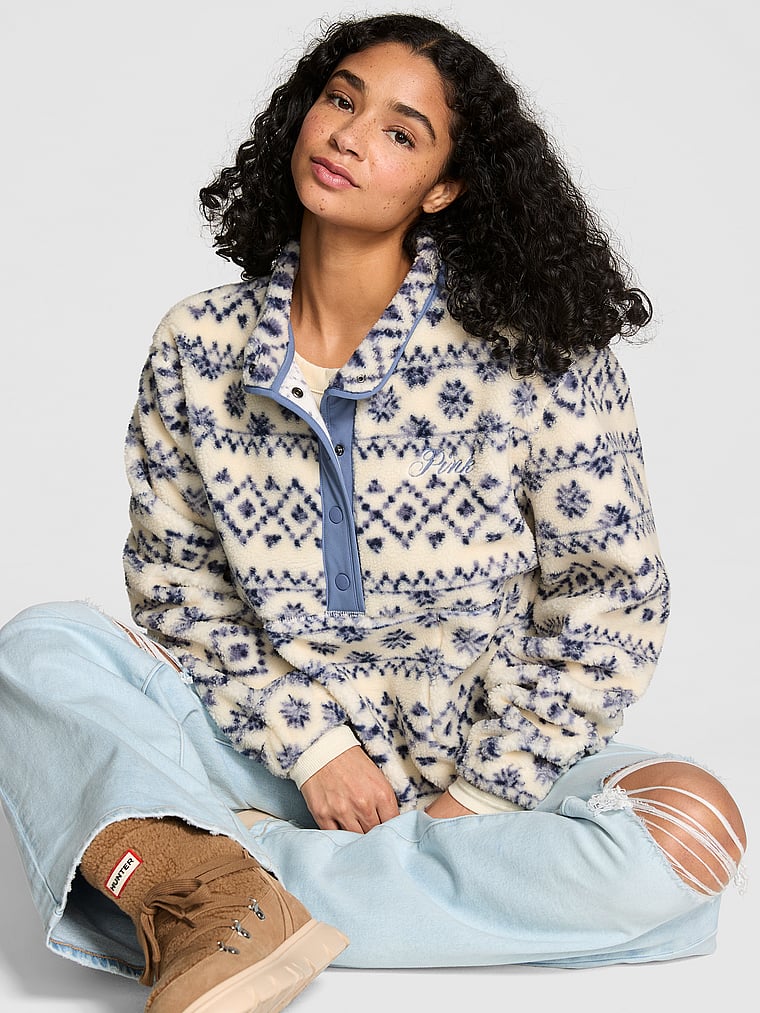 

Плюшевый плюшевый свитер с застежкой спереди Pink, fair isle