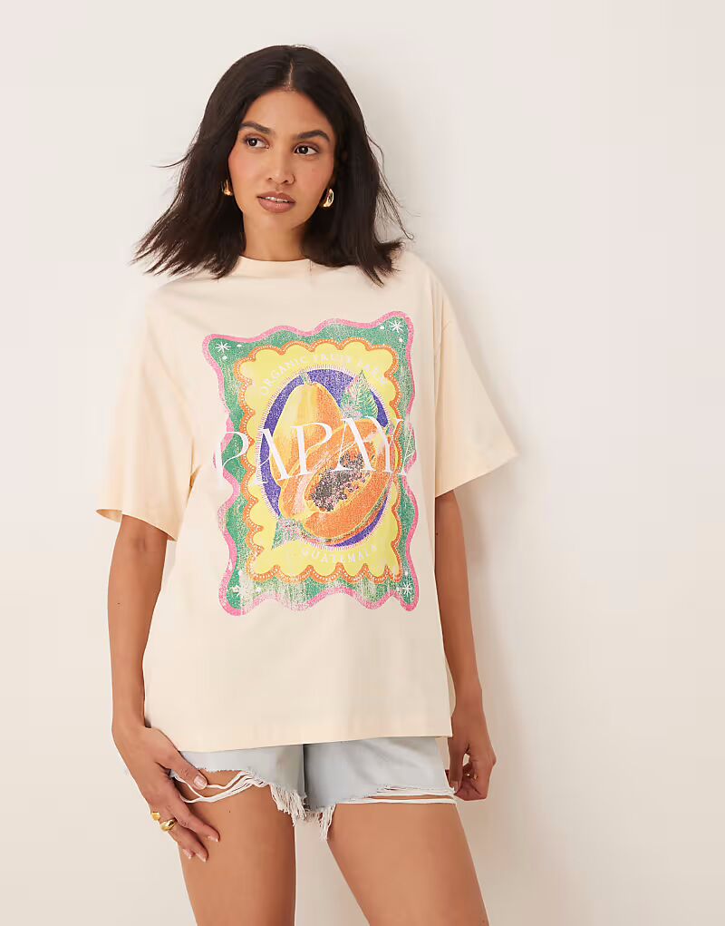 

Футболка ASOS DESIGN oversize с принтом папайи персикового цвета