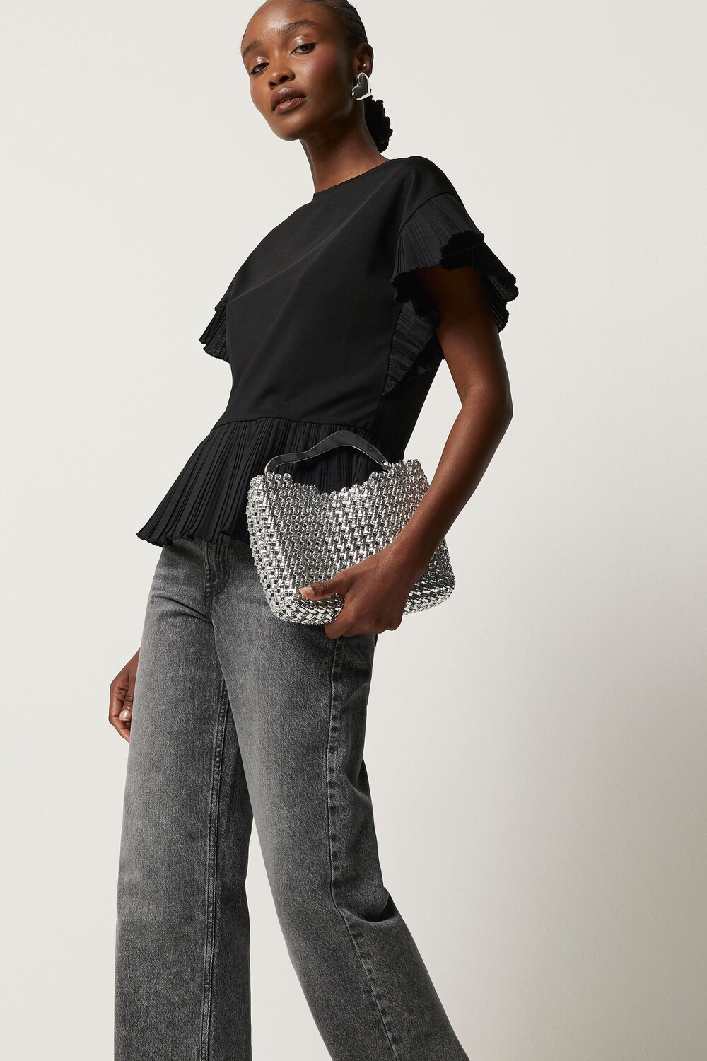 

Футболка с плиссированным низом River Island, черный