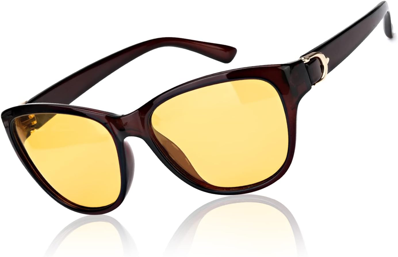 

Женские солнцезащитные очки LVIOE для ночного вождения с поляризованными линзами желтого цвета с антибликовым покрытием, классический дизайн, защита от УФ-излучения, A3 Red Brown Frame/Yellow Polarized Lens