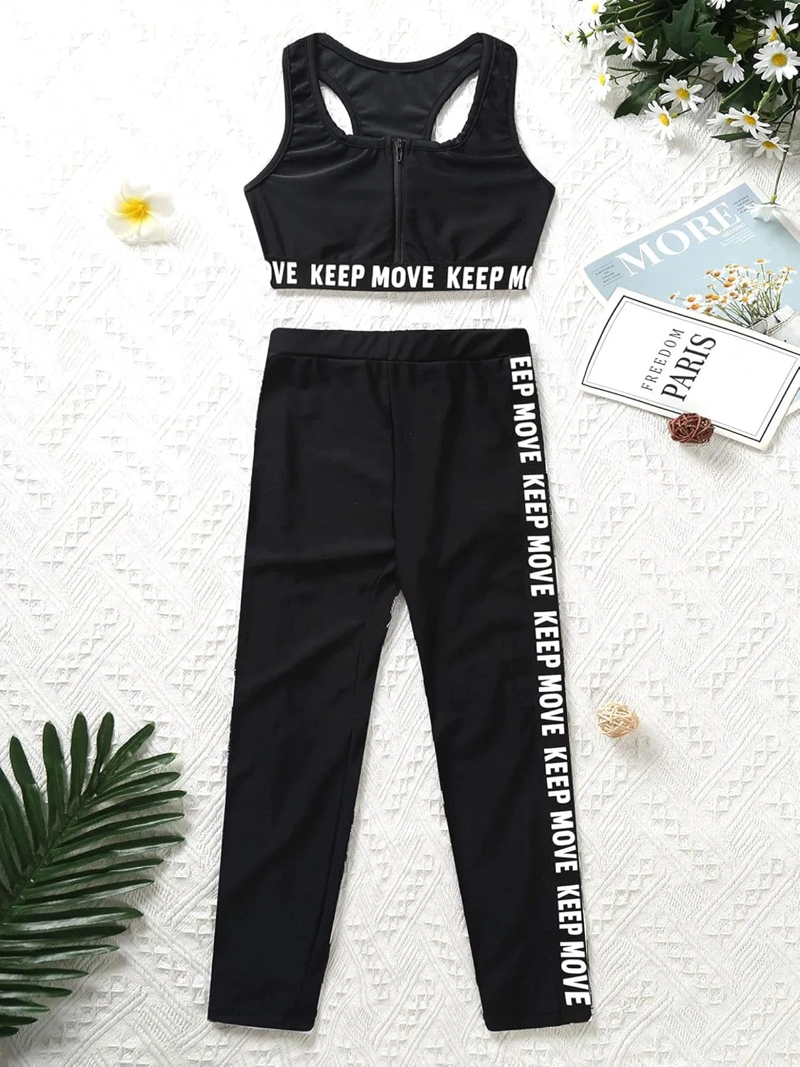 Детский спортивный костюм, топ и леггинсы, Moggemol, 2 предмета, Zipper-black — фото 3