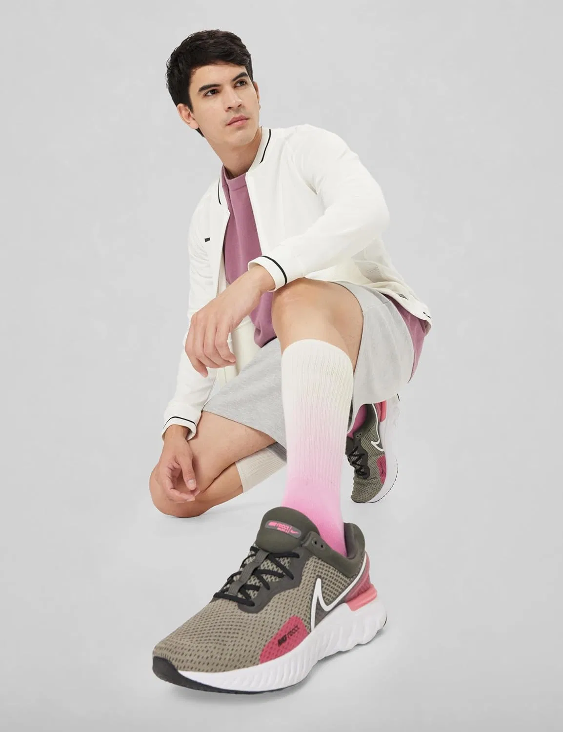 Мужские кроссовки Nike React Miler 3, Medium Ash White Hyper Pink Black — фото 2