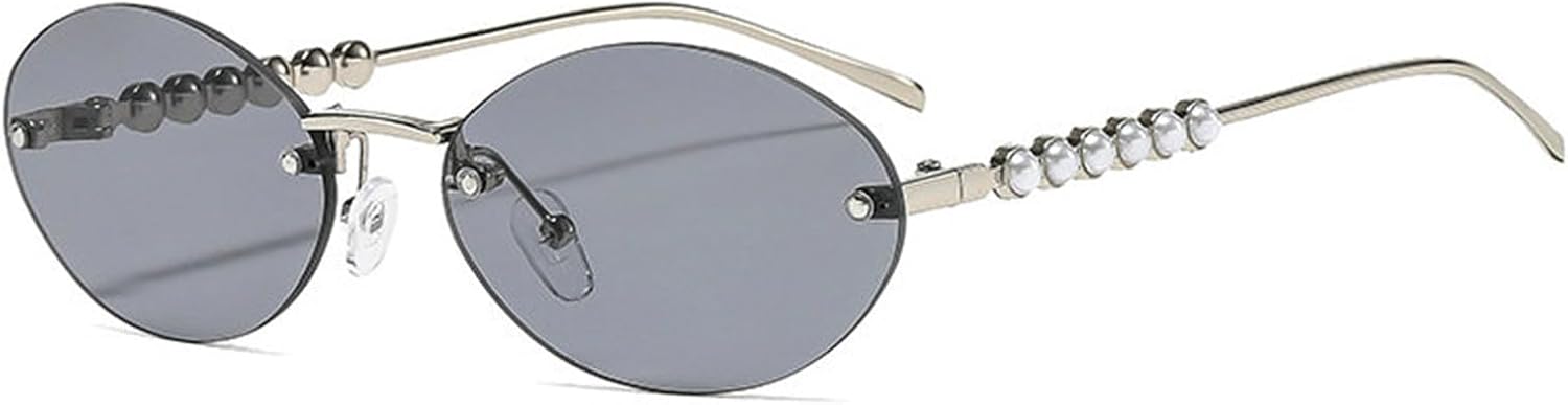 

Солнцезащитные очки Willochra Retro Small Oval для женщин, жемчужная оправа без оправы, металлическая рама, черные солнцезащитные очки с защитой от УФ-излучения UV400, C2